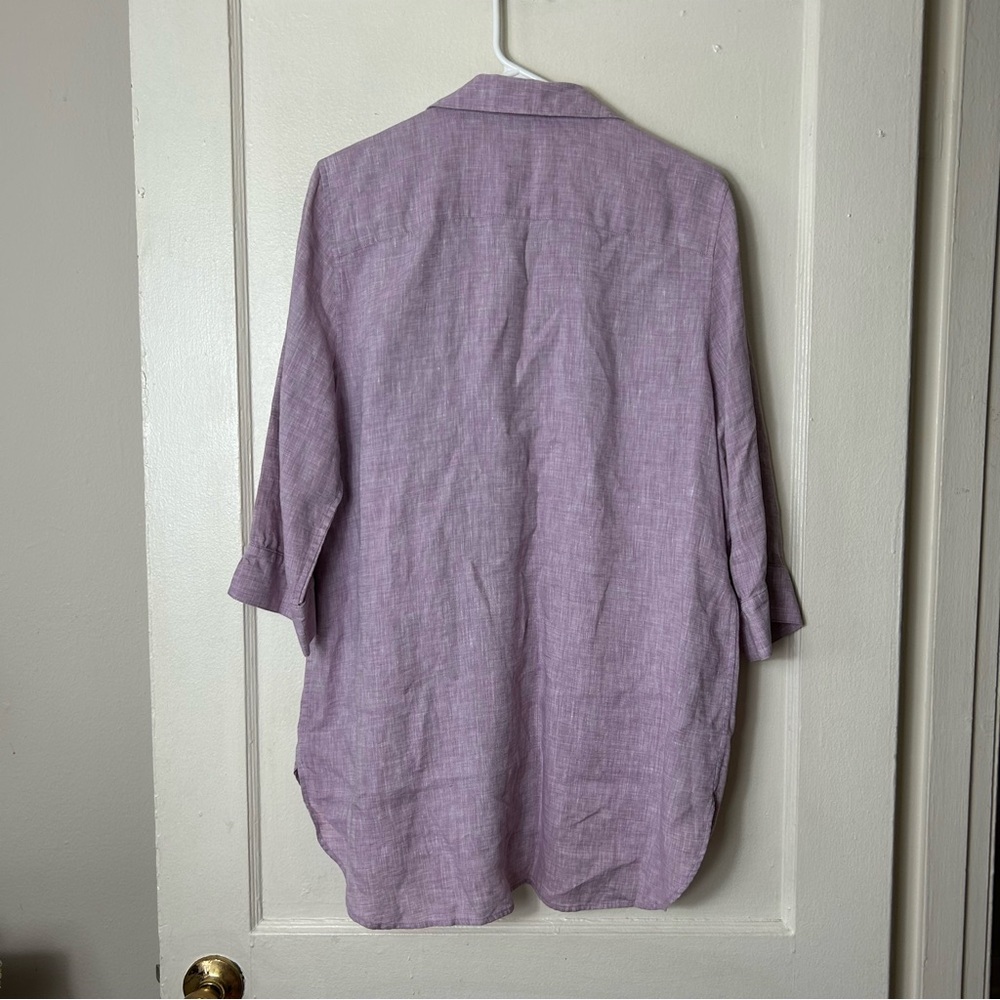 Chicos light purple no iron linen button up half sleeve shirt womens 12/14  2 - Picture 6 of 8